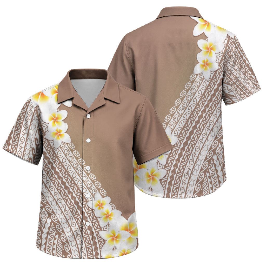 Tahiti Plumeria Tribal Pattern Family Matching Mermaid Dress and Hawaiian Shirt Wave Style Brown LT05 Son's Shirt Brown - Polynesian Pride