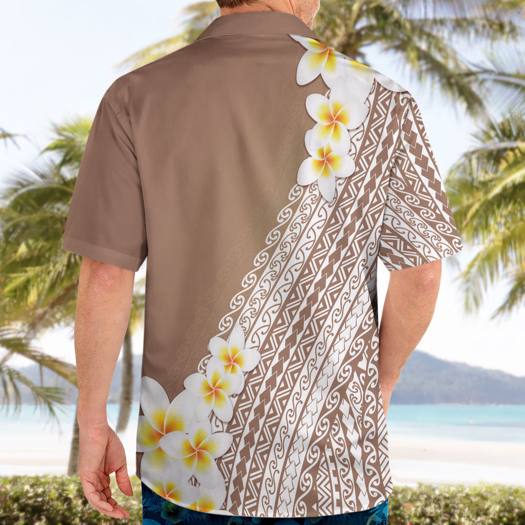 Tahiti Plumeria Tribal Pattern Hawaiian Shirt Wave Style Brown LT05 - Polynesian Pride