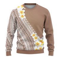 Tahiti Plumeria Tribal Pattern Ugly Christmas Sweater Wave Style Brown