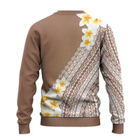 Tahiti Plumeria Tribal Pattern Ugly Christmas Sweater Wave Style Brown