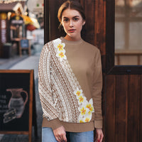 Tahiti Plumeria Tribal Pattern Ugly Christmas Sweater Wave Style Brown