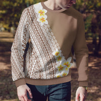 Tahiti Plumeria Tribal Pattern Ugly Christmas Sweater Wave Style Brown