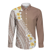 Tahiti Plumeria Tribal Pattern Long Sleeve Button Shirt Wave Style Brown LT05 Unisex Brown - Polynesian Pride