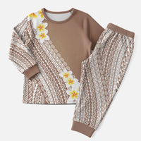 Tahiti Plumeria Tribal Pattern Christmas Pajama Set Wave Style Brown