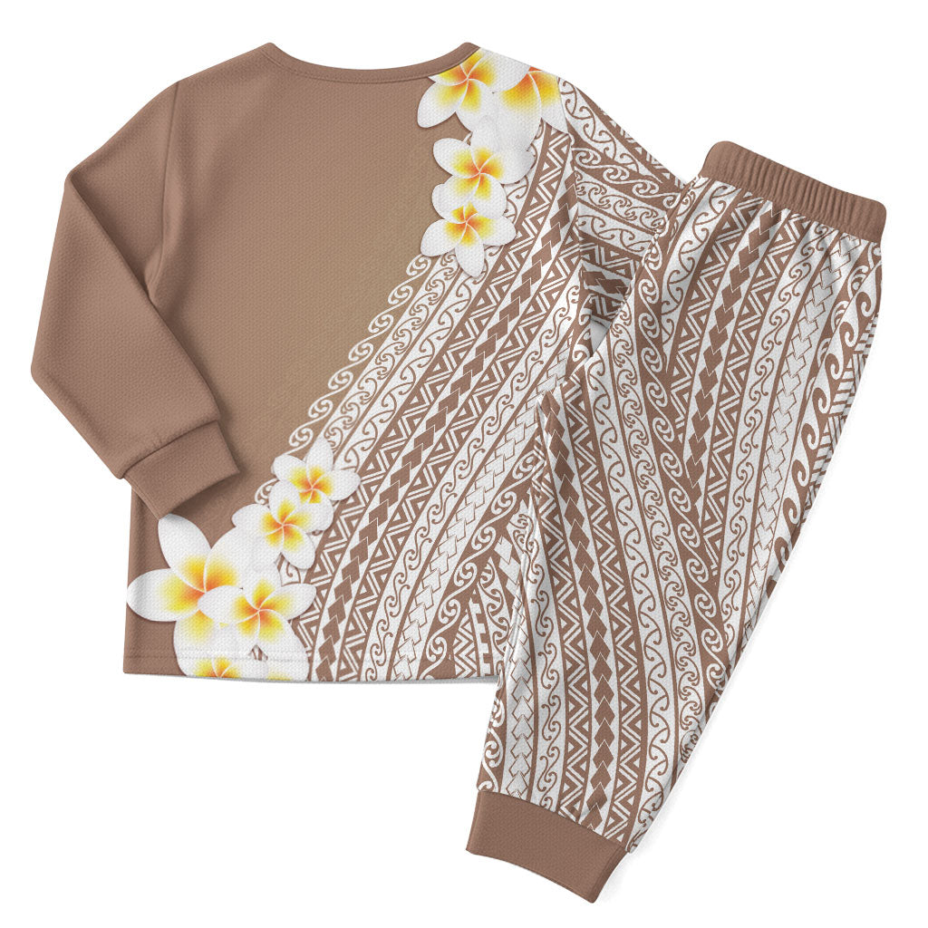 Tahiti Plumeria Tribal Pattern Christmas Pajama Set Wave Style Brown