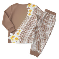 Tahiti Plumeria Tribal Pattern Christmas Pajama Set Wave Style Brown