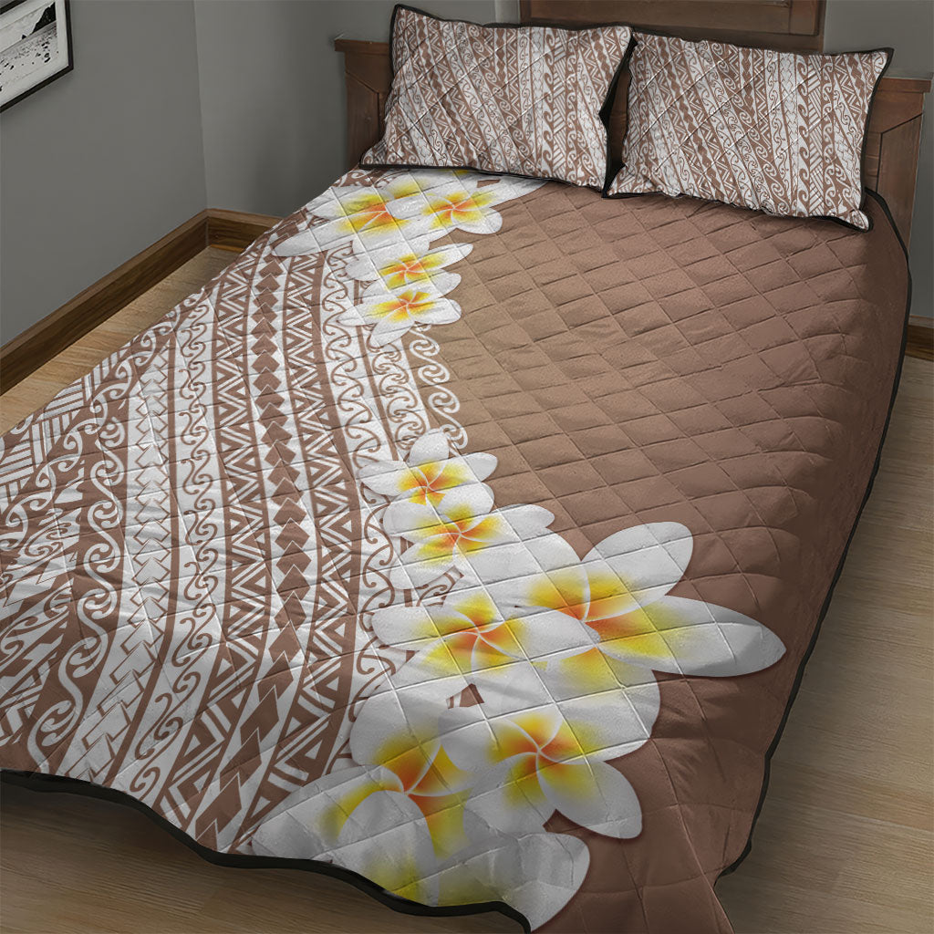 Tahiti Plumeria Tribal Pattern Quilt Bed Set Wave Style Brown LT05 - Polynesian Pride