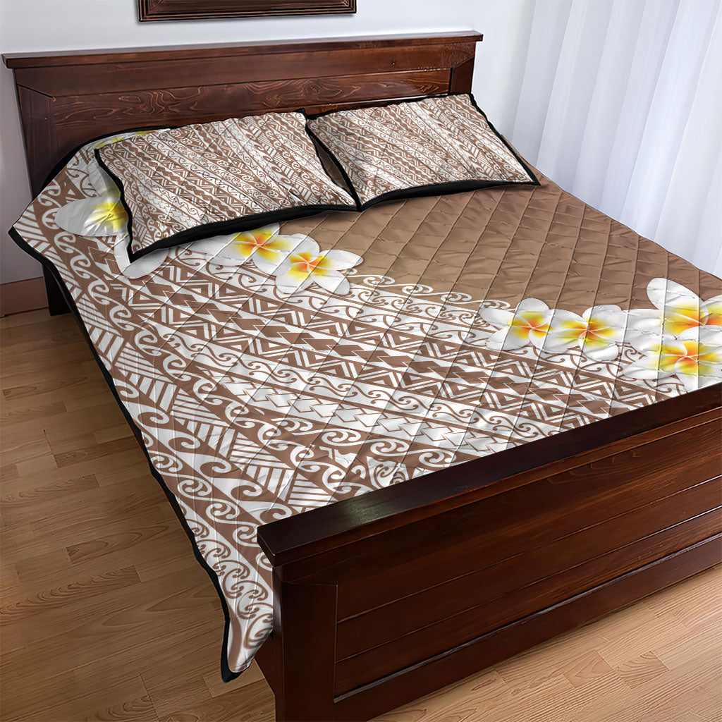 Tahiti Plumeria Tribal Pattern Quilt Bed Set Wave Style Brown LT05 - Polynesian Pride