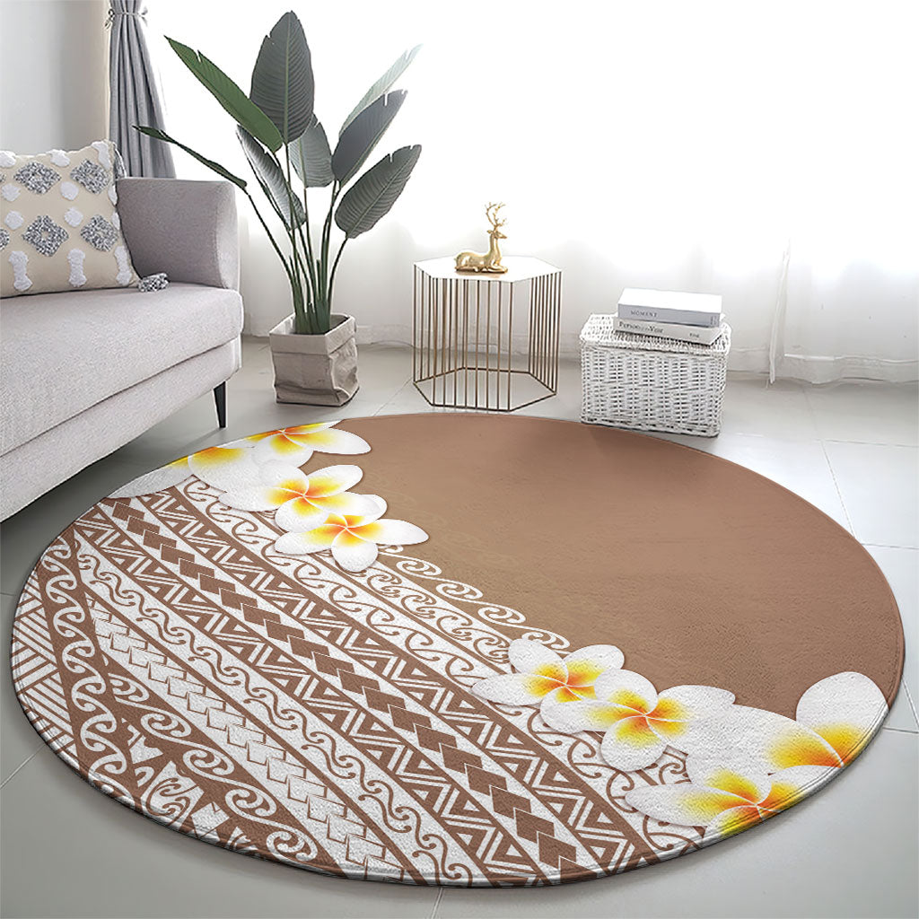 Tahiti Plumeria Tribal Pattern Round Carpet Wave Style Brown LT05 - Polynesian Pride