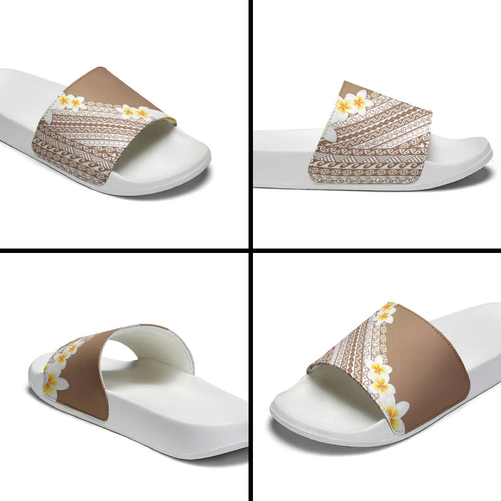 Tahiti Plumeria Tribal Pattern Slide Sandals Wave Style Brown LT05 - Polynesian Pride