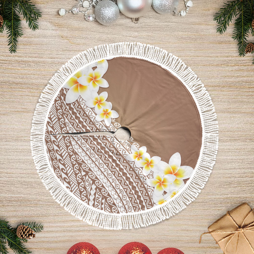 Tahiti Plumeria Tribal Pattern Tree Skirt Wave Style Brown
