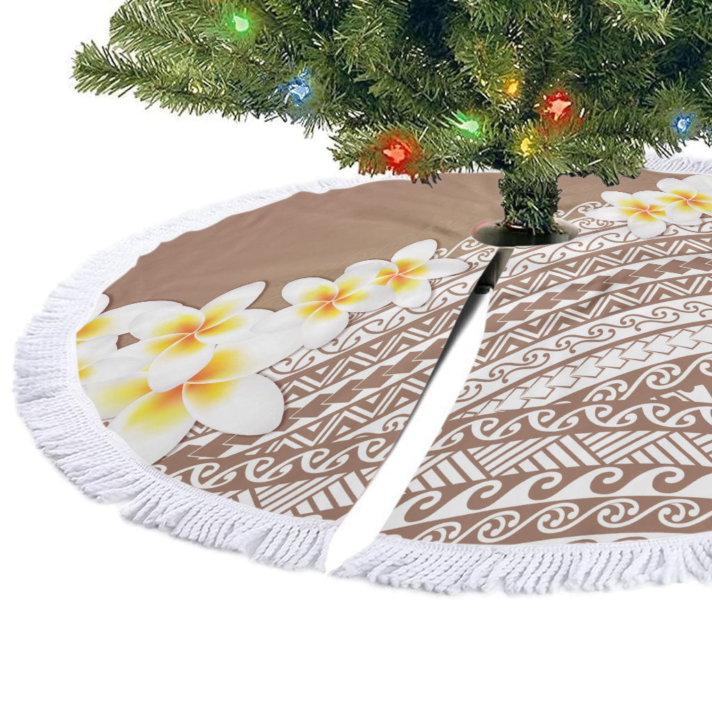 Tahiti Plumeria Tribal Pattern Tree Skirt Wave Style Brown