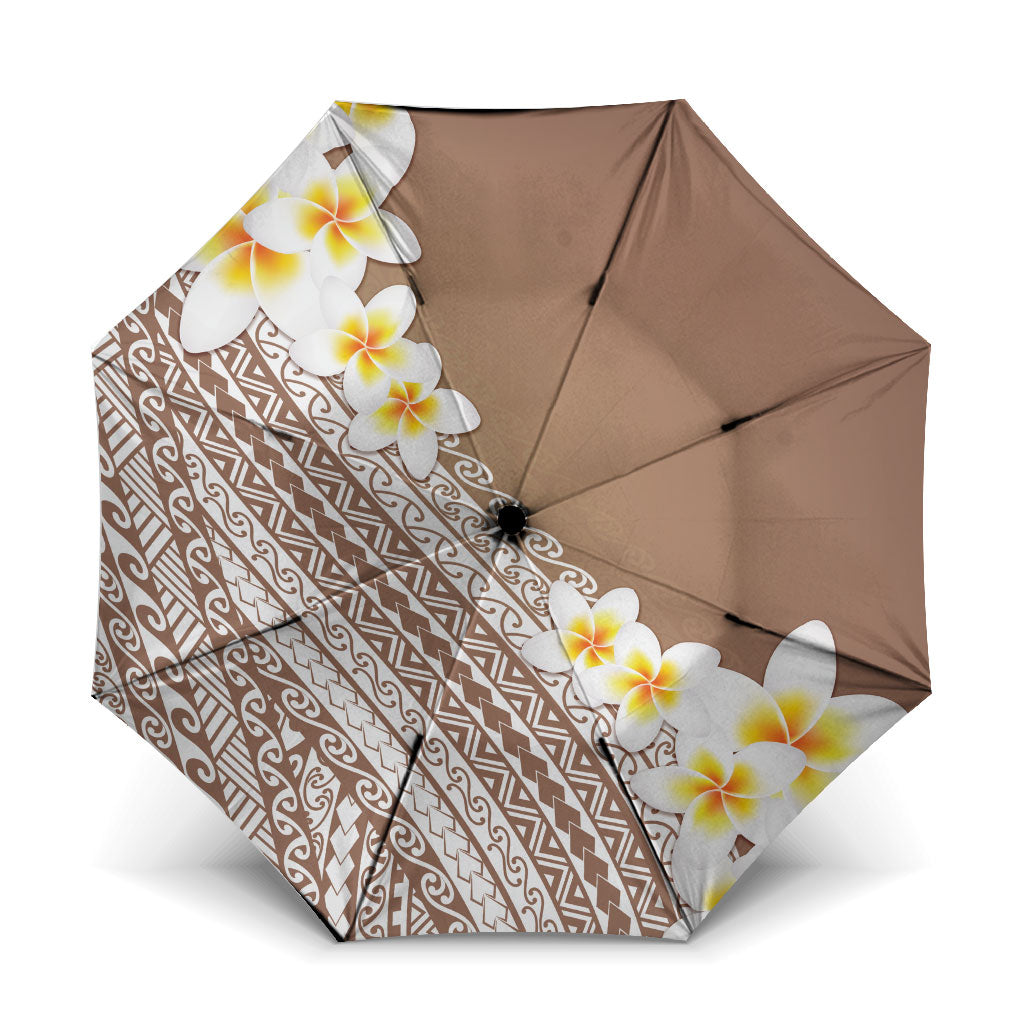 Tahiti Plumeria Tribal Pattern Umbrella Wave Style Brown LT05 One Size Folded 11.42 inch Opened Diameter 37.4 inch Brown - Polynesian Pride