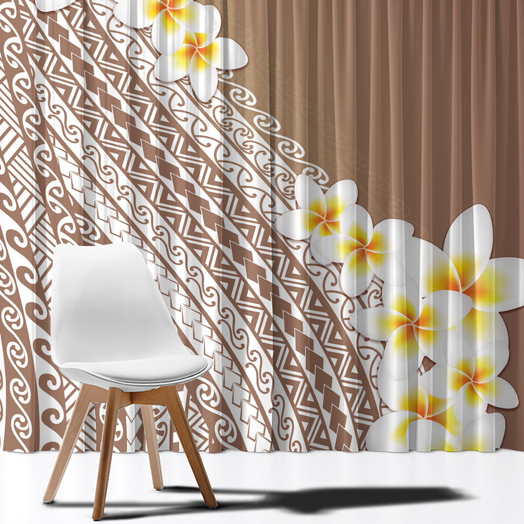 Tahiti Plumeria Tribal Pattern Window Curtain Wave Style Brown LT05 - Polynesian Pride
