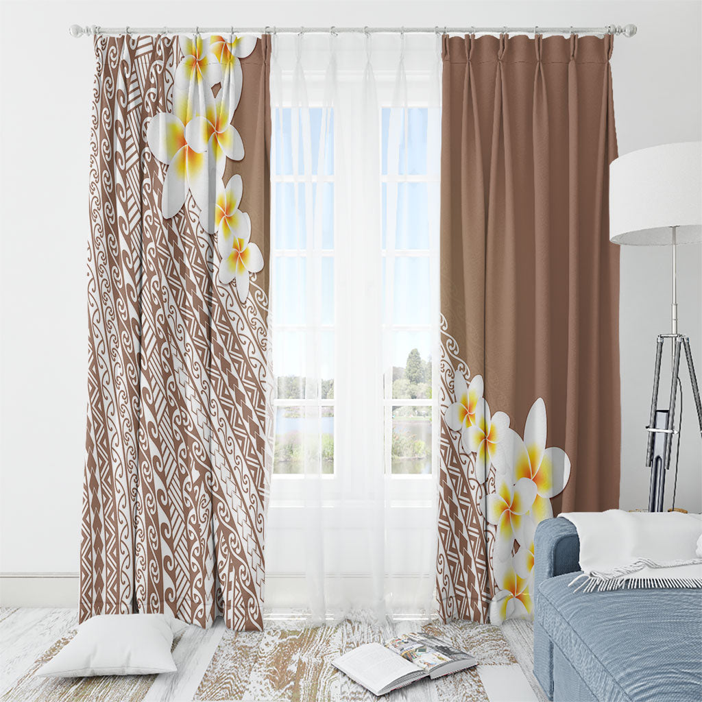 Tahiti Plumeria Tribal Pattern Window Curtain Wave Style Brown LT05 - Polynesian Pride