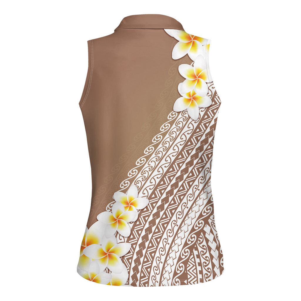 Tahiti Plumeria Tribal Pattern Women Sleeveless Polo Shirt Wave Style Brown LT05 - Polynesian Pride