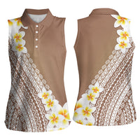 Tahiti Plumeria Tribal Pattern Women Sleeveless Polo Shirt Wave Style Brown LT05 - Polynesian Pride