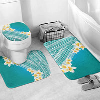 Tahiti Plumeria Tribal Pattern Bathroom Set Wave Style Turquoise LT05 Mat Set Only (3 pcs) One Size Turquoise - Polynesian Pride