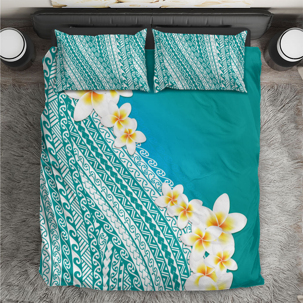 Tahiti Plumeria Tribal Pattern Bedding Set Wave Style Turquoise LT05 Turquoise - Polynesian Pride
