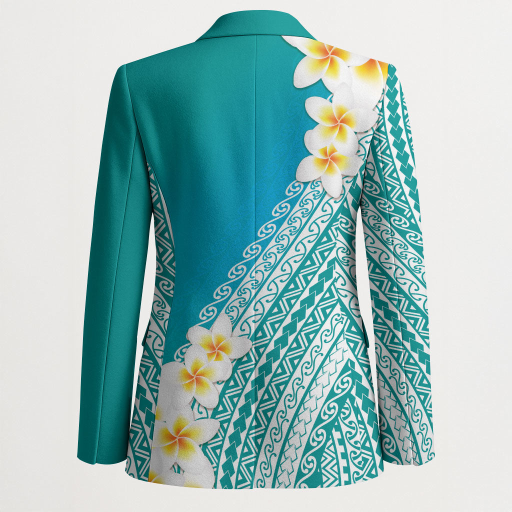 Tahiti Plumeria Tribal Pattern Blazer Wave Style Turquoise LT05 - Polynesian Pride