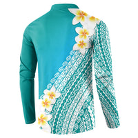 Tahiti Plumeria Tribal Pattern Button Sweatshirt Wave Style Turquoise LT05 - Polynesian Pride