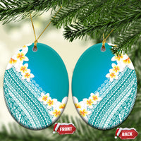 Tahiti Plumeria Tribal Pattern Ceramic Ornament Wave Style Turquoise