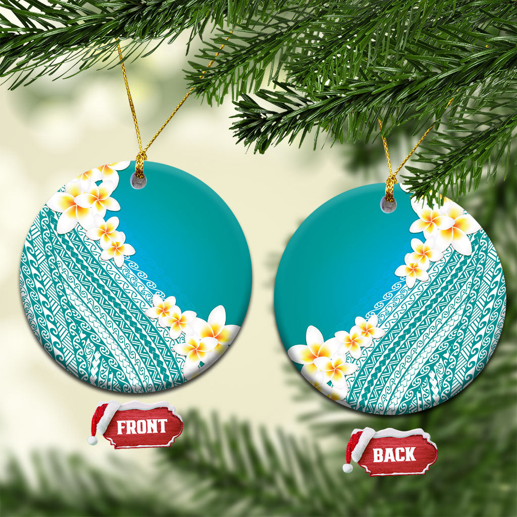 Tahiti Plumeria Tribal Pattern Ceramic Ornament Wave Style Turquoise