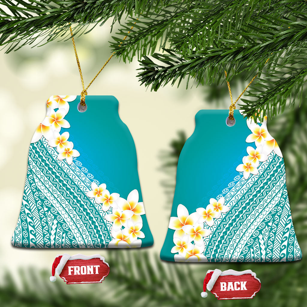 Tahiti Plumeria Tribal Pattern Ceramic Ornament Wave Style Turquoise
