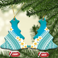 Tahiti Plumeria Tribal Pattern Ceramic Ornament Wave Style Turquoise