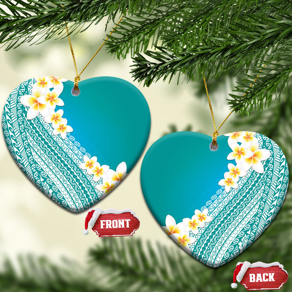 Tahiti Plumeria Tribal Pattern Ceramic Ornament Wave Style Turquoise