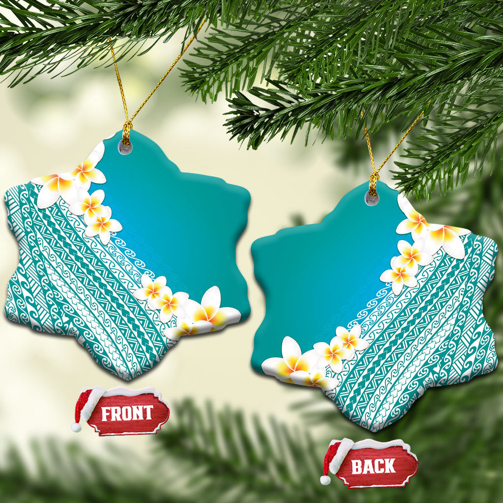 Tahiti Plumeria Tribal Pattern Ceramic Ornament Wave Style Turquoise