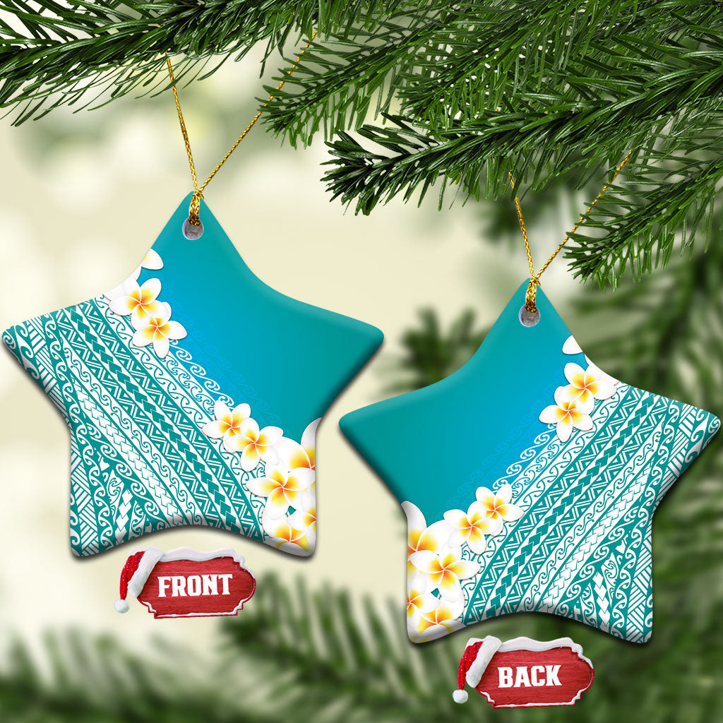 Tahiti Plumeria Tribal Pattern Ceramic Ornament Wave Style Turquoise