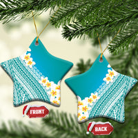 Tahiti Plumeria Tribal Pattern Ceramic Ornament Wave Style Turquoise