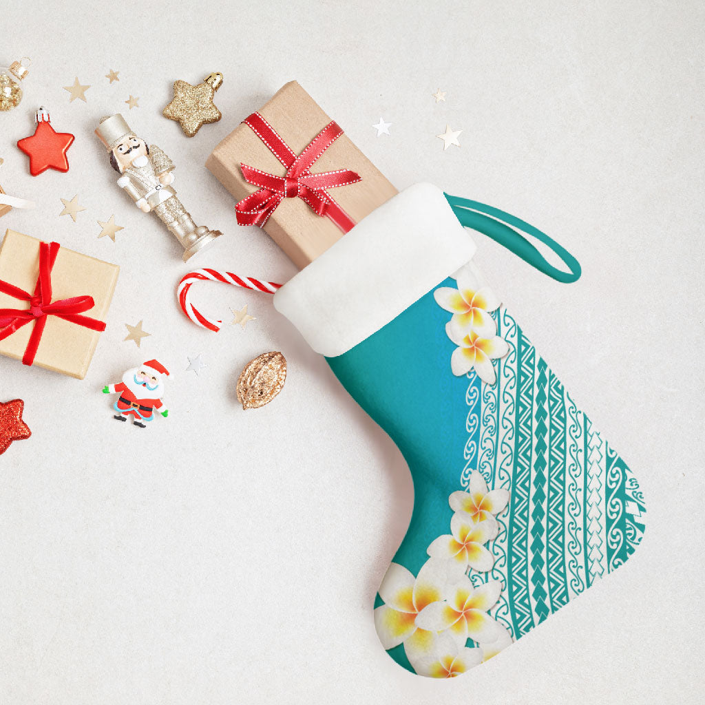 Tahiti Plumeria Tribal Pattern Christmas Stocking Wave Style Turquoise