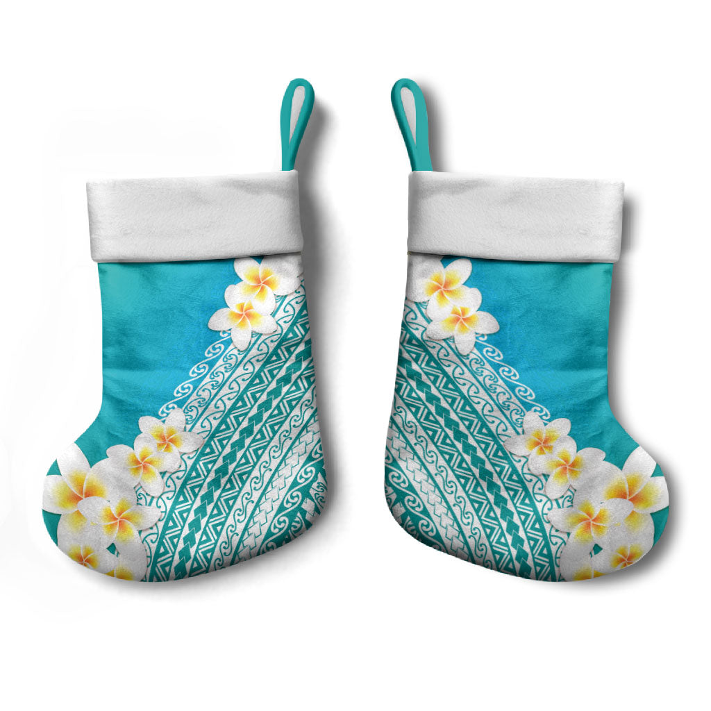 Tahiti Plumeria Tribal Pattern Christmas Stocking Wave Style Turquoise