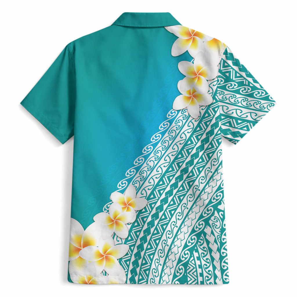 Tahiti Plumeria Tribal Pattern Hawaiian Shirt Wave Style Turquoise LT05 - Polynesian Pride