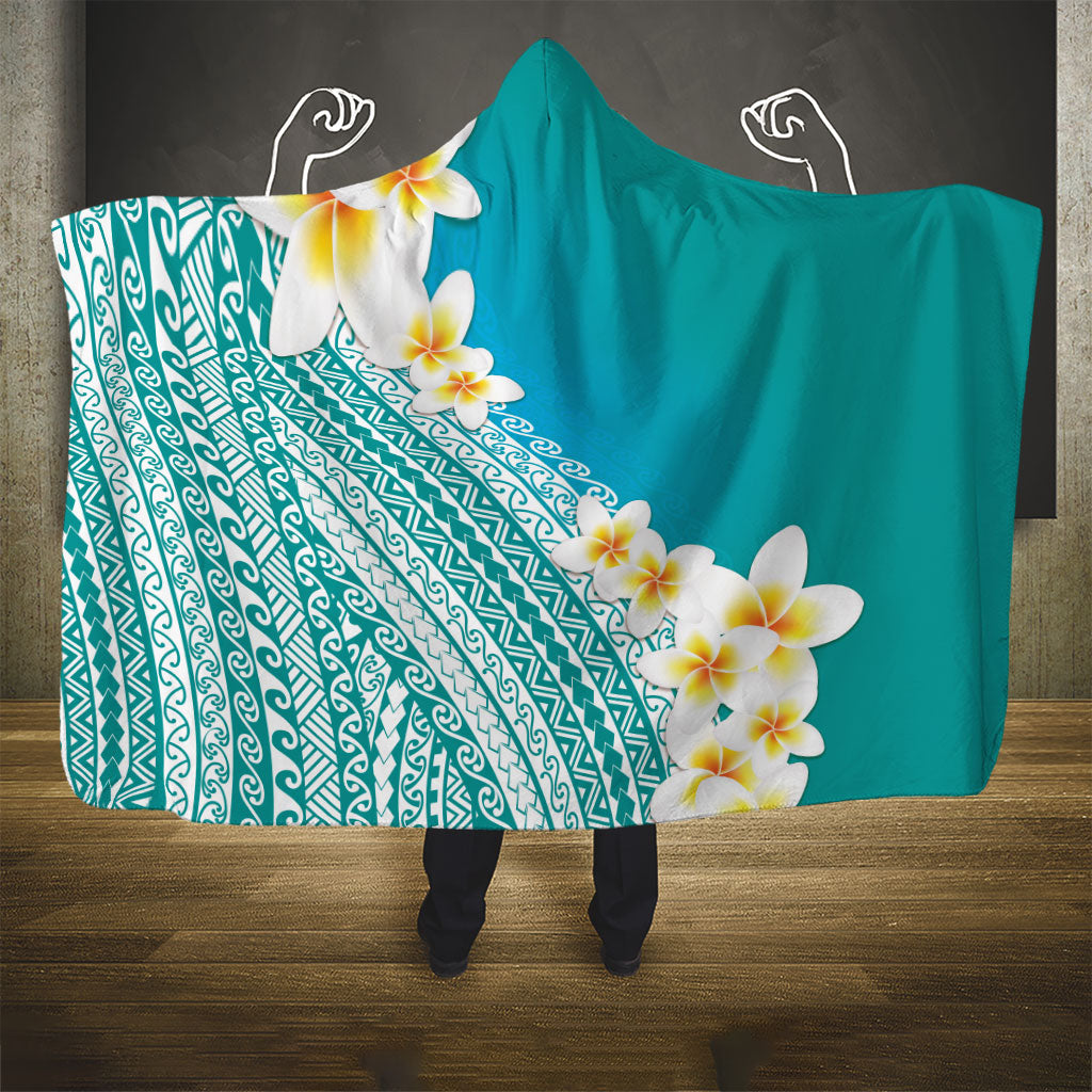 Tahiti Plumeria Tribal Pattern Hooded Blanket Wave Style Turquoise LT05 - Polynesian Pride