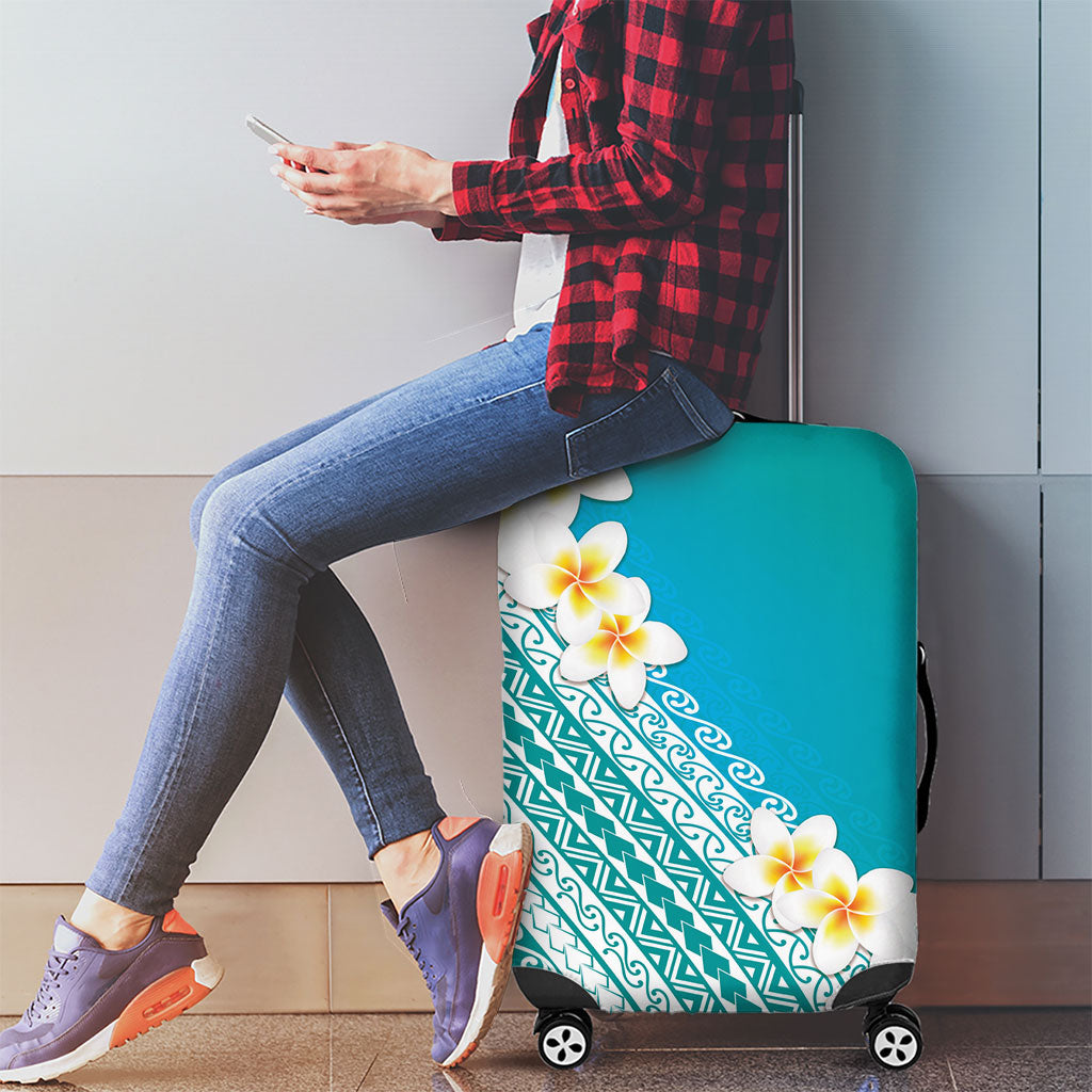 Tahiti Plumeria Tribal Pattern Luggage Cover Wave Style Turquoise LT05 - Polynesian Pride