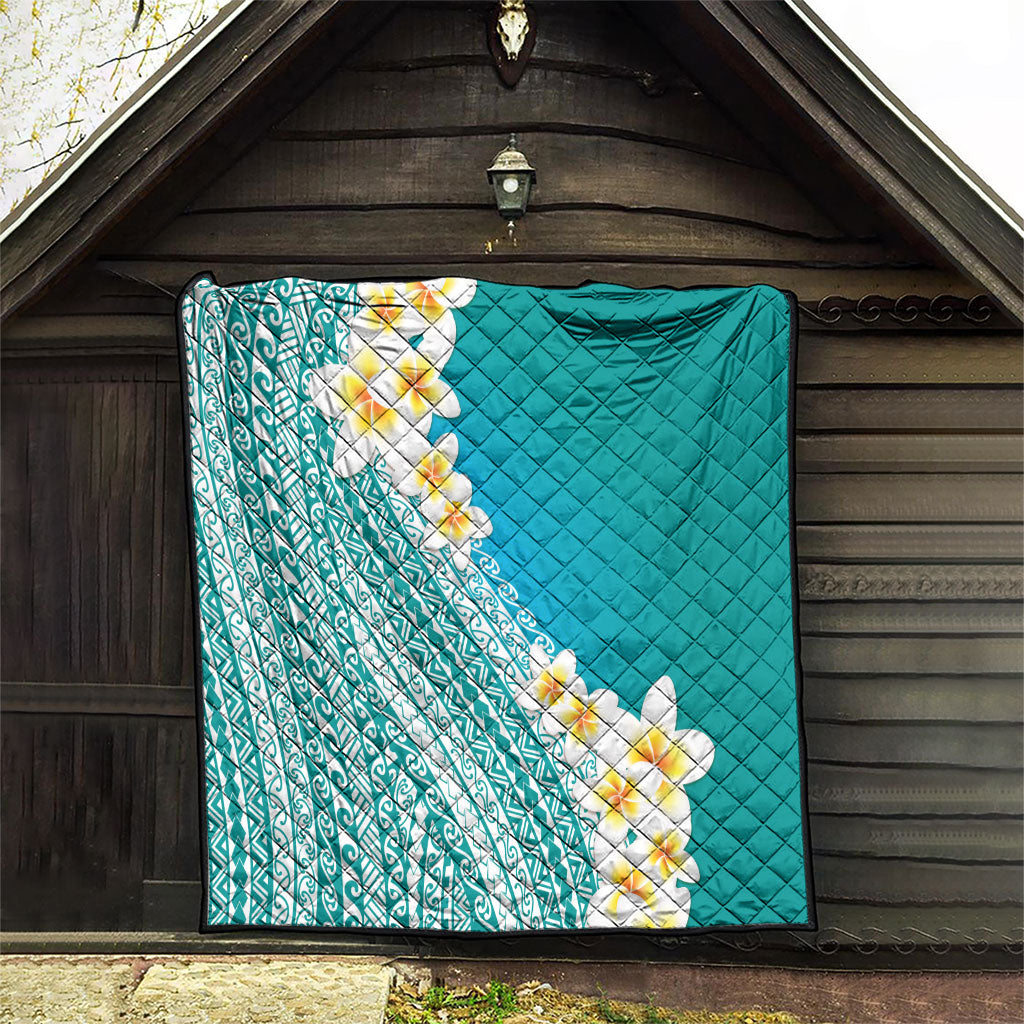 Tahiti Plumeria Tribal Pattern Quilt Wave Style Turquoise LT05 - Polynesian Pride