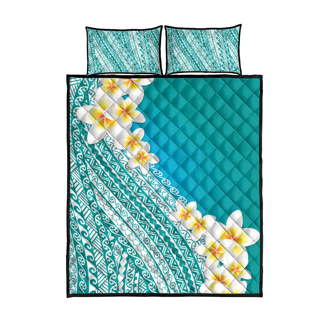 Tahiti Plumeria Tribal Pattern Quilt Bed Set Wave Style Turquoise LT05 - Polynesian Pride