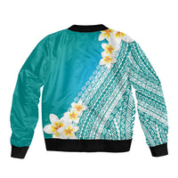 Tahiti Plumeria Tribal Pattern Sleeve Zip Bomber Jacket Wave Style Turquoise LT05 - Polynesian Pride