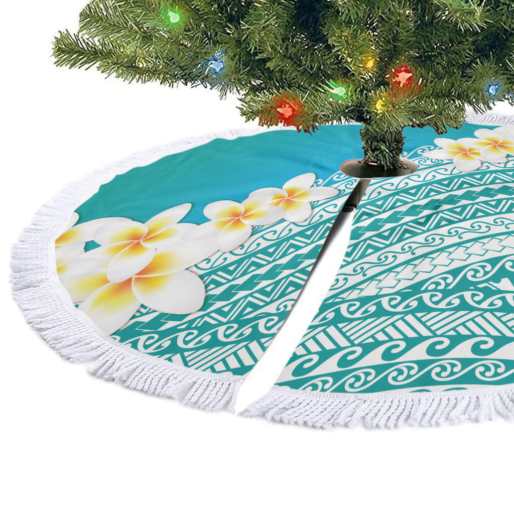 Tahiti Plumeria Tribal Pattern Tree Skirt Wave Style Turquoise