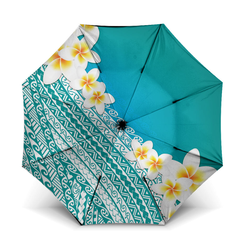 Tahiti Plumeria Tribal Pattern Umbrella Wave Style Turquoise