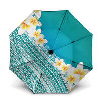 Tahiti Plumeria Tribal Pattern Umbrella Wave Style Turquoise LT05 One Size Folded 11.42 inch Opened Diameter 37.4 inch Turquoise - Polynesian Pride
