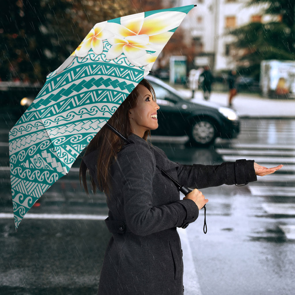 Tahiti Plumeria Tribal Pattern Umbrella Wave Style Turquoise LT05 - Polynesian Pride