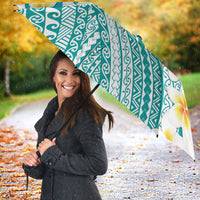 Tahiti Plumeria Tribal Pattern Umbrella Wave Style Turquoise LT05 - Polynesian Pride
