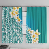 Tahiti Plumeria Tribal Pattern Window Curtain Wave Style Turquoise LT05 With Hooks Turquoise - Polynesian Pride