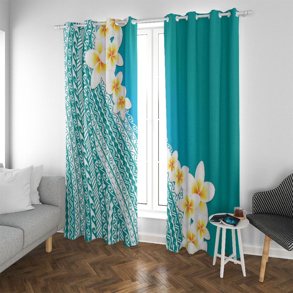 Tahiti Plumeria Tribal Pattern Window Curtain Wave Style Turquoise LT05 With Grommets Turquoise - Polynesian Pride