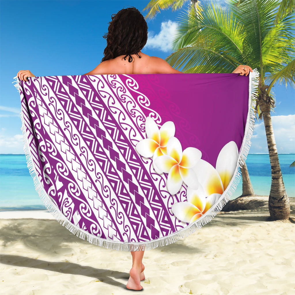 Tahiti Plumeria Tribal Pattern Beach Blanket Wave Style Purple LT05 - Polynesian Pride