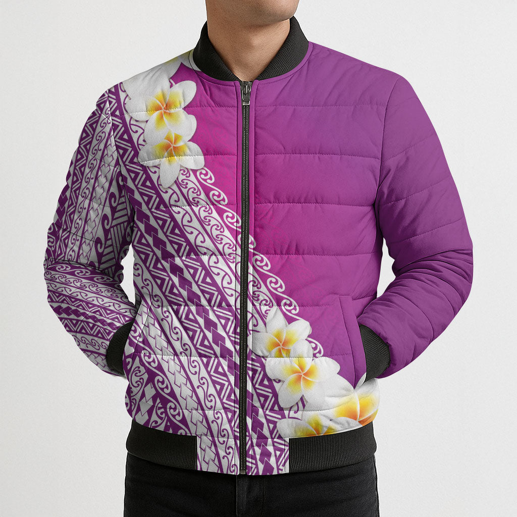 Tahiti Plumeria Tribal Pattern Bomber Puffer Jacket Wave Style Purple LT05 - Polynesian Pride